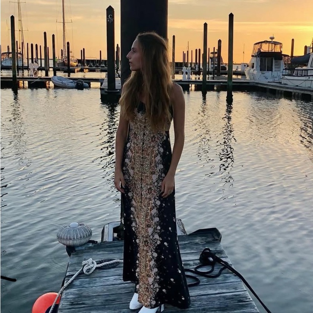 Free People Black and Cream Floral Maxi Dress